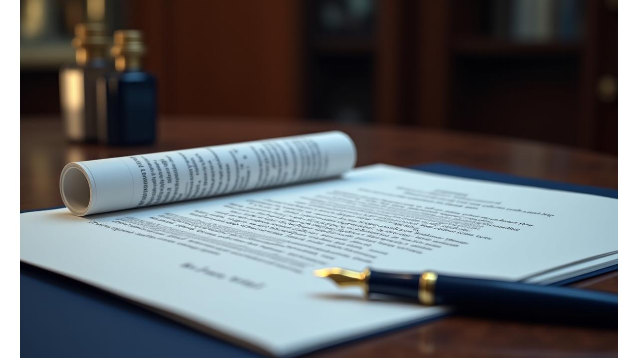 Documentos financieros y un bolígrafo sobre un escritorio elegante, simbolizando la formalidad y la exclusividad del acceso institucional.