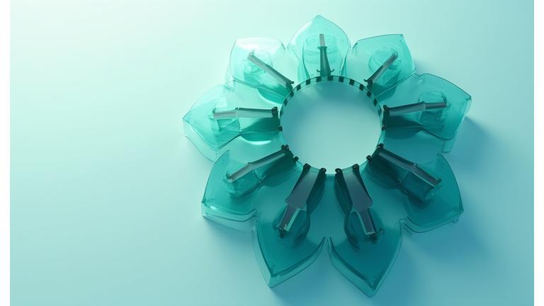 Elementos abstractos en forma de escudos y gráficos superpuestos, simbolizando protección de inversiones.