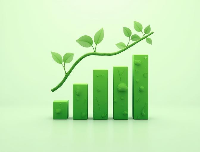 Imagen que representa inversión sostenible con elementos verdes y financieros