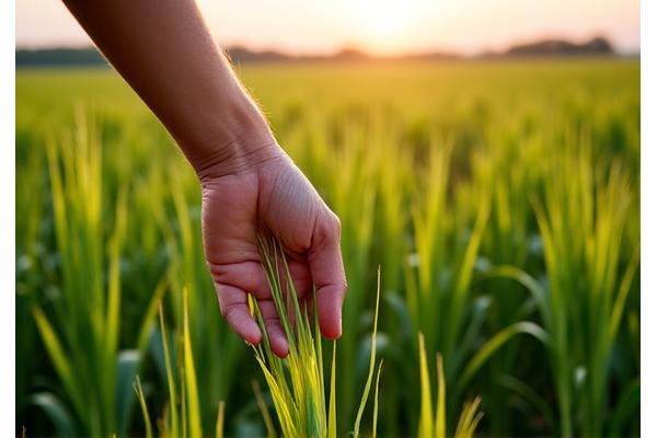 Un agricultor examinando cultivos orgánicos en un campo fértil.