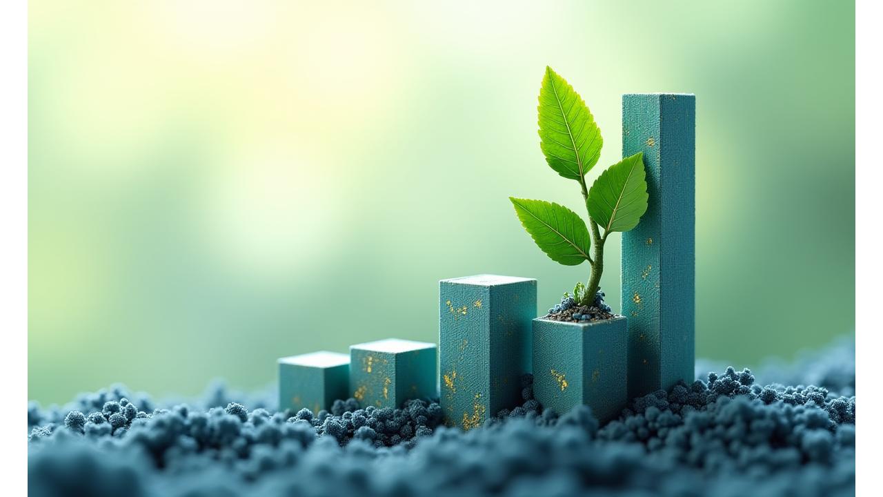 Representación de un gráfico de crecimiento junto a un árbol joven, simbolizando la rentabilidad y la sostenibilidad.