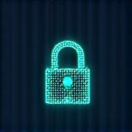 Icono de candado y escudo digital representando encriptación de datos